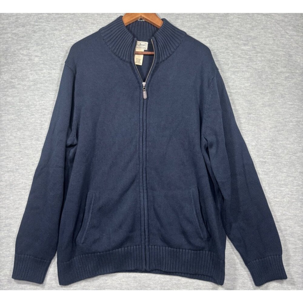 L.L. Bean Means Sweater XL‎ Navy Full Zip Cotton Classic